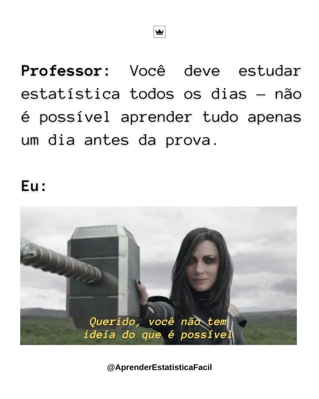👑 Só quero ver a nota 🤣🤣🤣

Você pode e deve aprender a analisar seus dados!

Consistência é a chave para dominar estatística. Um pouco a cada dia te levará longe!

Conheça nosso livro digital e por ele aprenda a analisar seus dados de forma bastante didática.

O retorno que temos recebido dos alunos tem sido excelente!

Qualquer dúvida entre em contato!

🔍 | Sabe analisar dados sozinho?

📚 | Aprenda análise de dados já!

📥 | Baixe a prévia do Livro Análise de Dados

#aprenderestatísticafácil #estatística #bioestatística #datascience #ciênciadedados #cientistadedados #análisededados #epidemiologia #posgraduacao #cienciasbiologicas #biomedicina #enfermagem #cienciasfarmaceuticas #dissertaçãodemestrado #ciência #phd #pesquisacientifica #iniciacaocientifica #pesquisa #cienciasdasaude #doutorado #memesexatas #memesestatistica #memescientificos #memesciencia